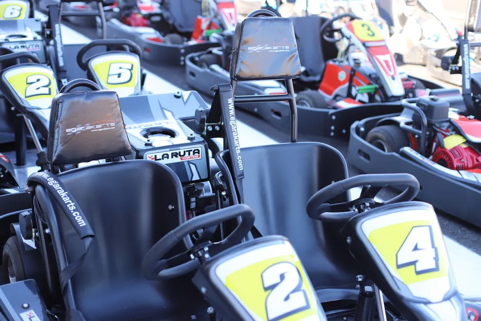 Karts biplaza aparcados en fila